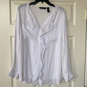 INC International Concepts White Ruffle-Front V-Neck Blouse